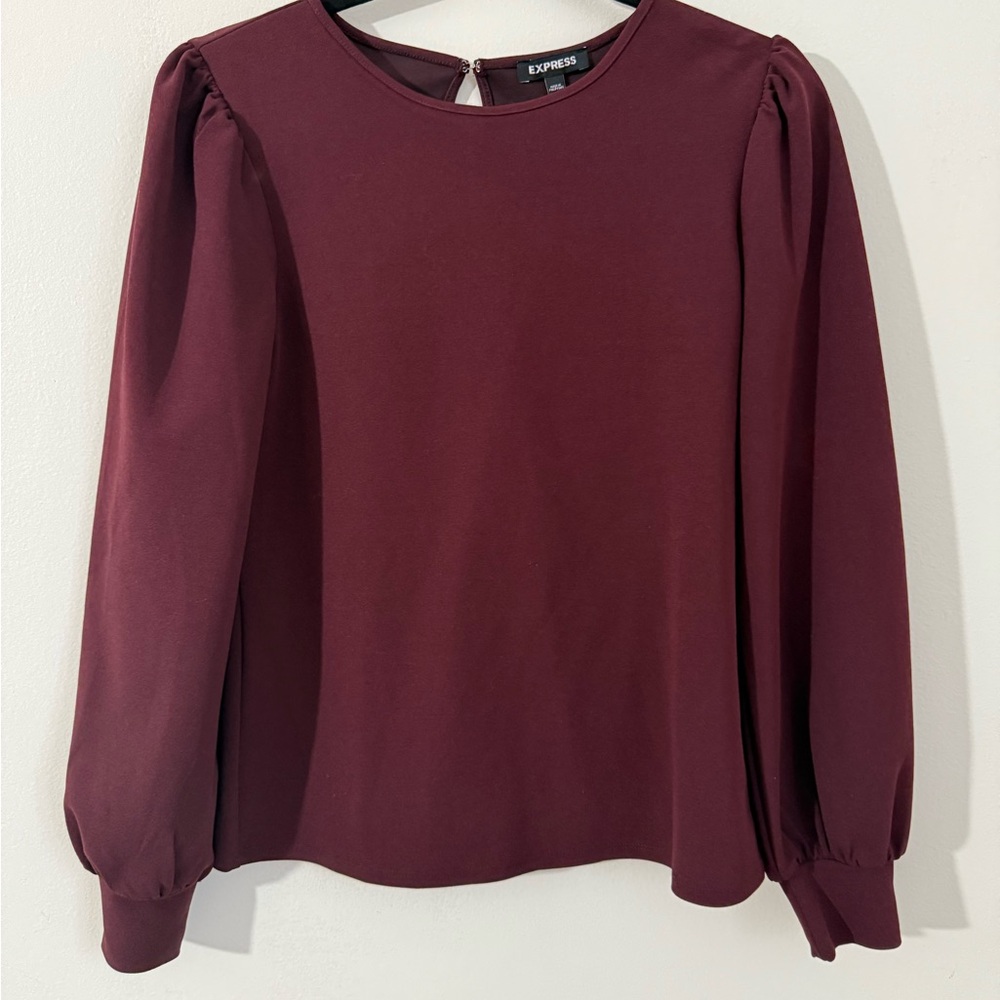 Express Burgundy Puff Sleeve Boxy Blouse